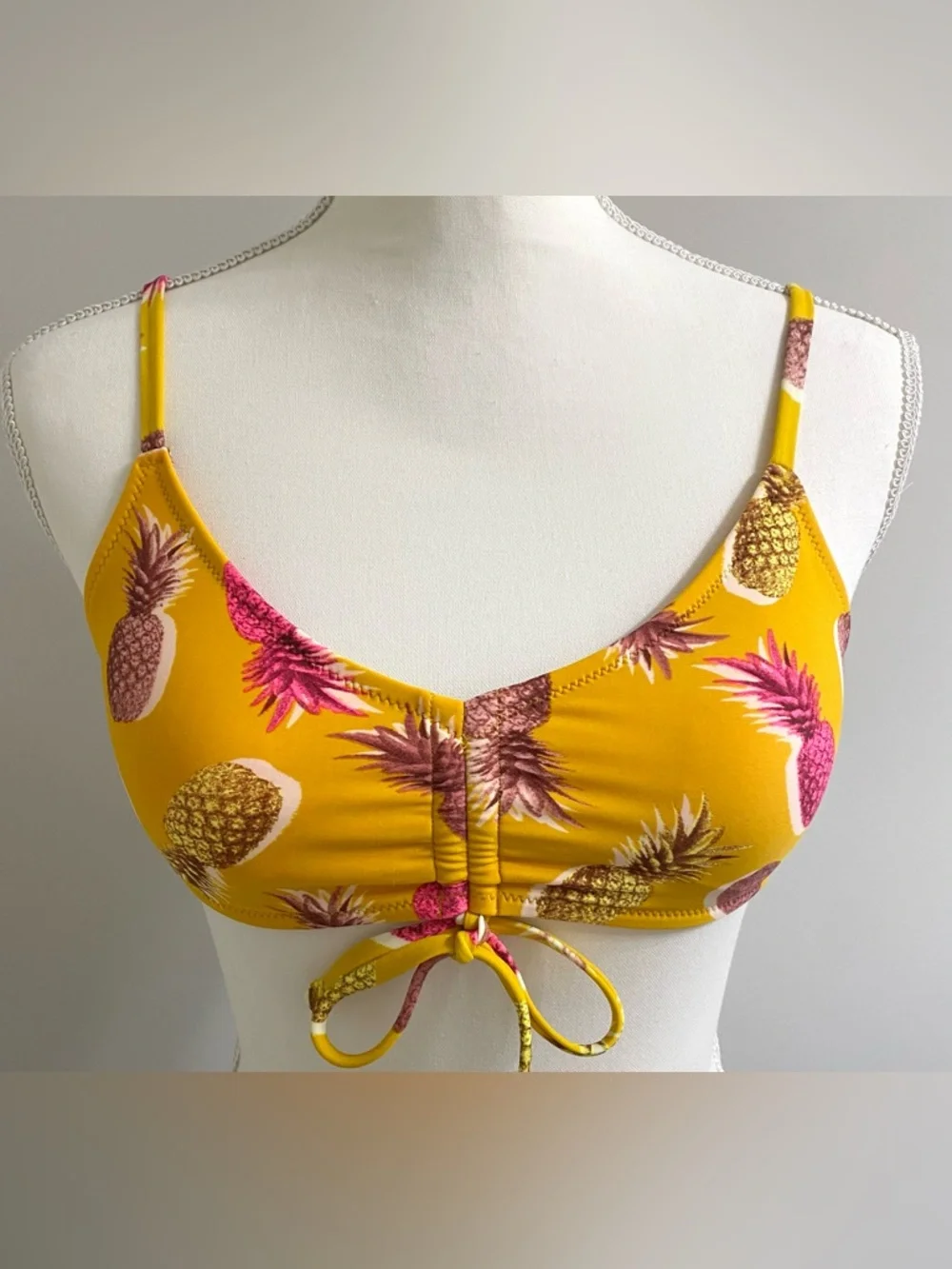 Aerie Womens S Yellow Pineapple Bikini Top Boho Y2K Beach Preppy Swimwear